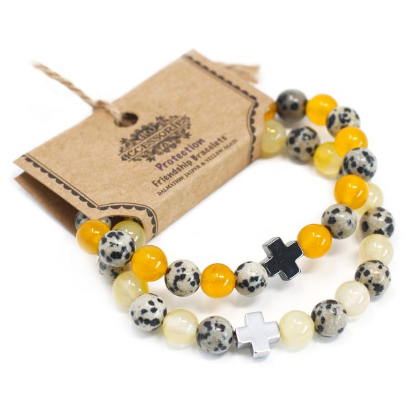 Conjunto de 2 pulseiras- Dalmation Jasper e ágata amarela