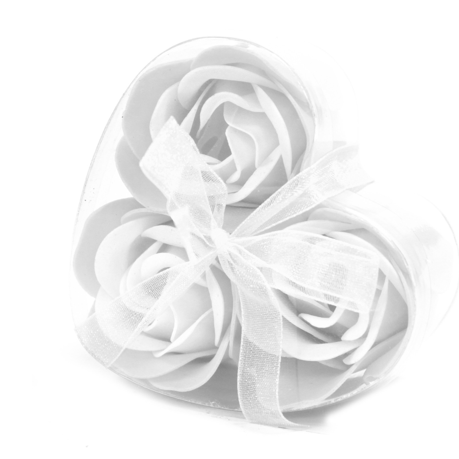2762 6x Set de 3 flores de Sabão caixa coração - rosas blanca
