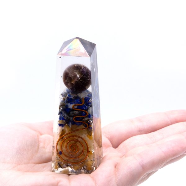 Orgonita do obelisco de cobre, lápis-lazúli e aventurina amarela - 90x25 mm