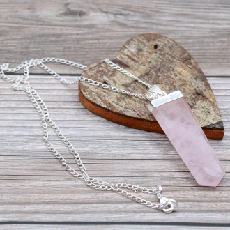 Pingente de lápis liso de pedras preciosas - quartzo rosa