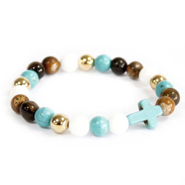 Turquoise Cross / Perlas reales - pulseira de pedras preciosas