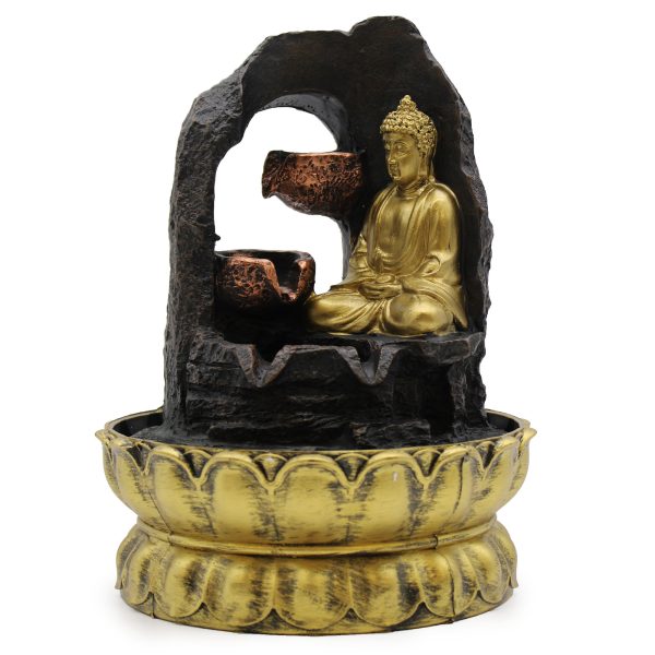 Fonte de Água de Mesa - 30cm - Buda Meditante Dourado