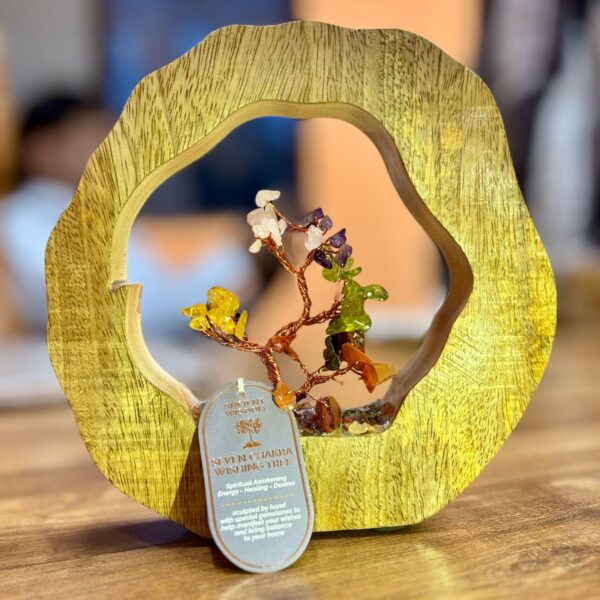 Árvore de Gemas em Jardim - Anel Madeira de Manga - 7 Chakras - 60 Pedras