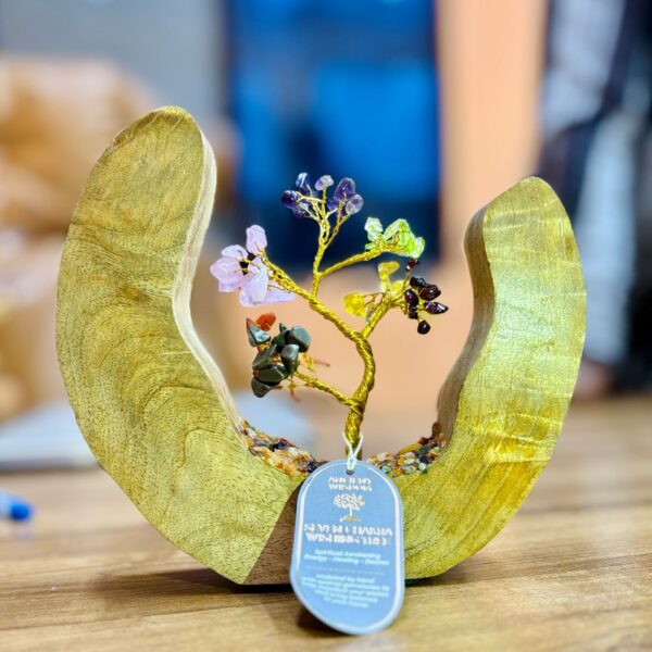 Árvore de Gemas em Jardim - Anel Aberto Madeira de Manga - 7 Chakras - 60 Pedras