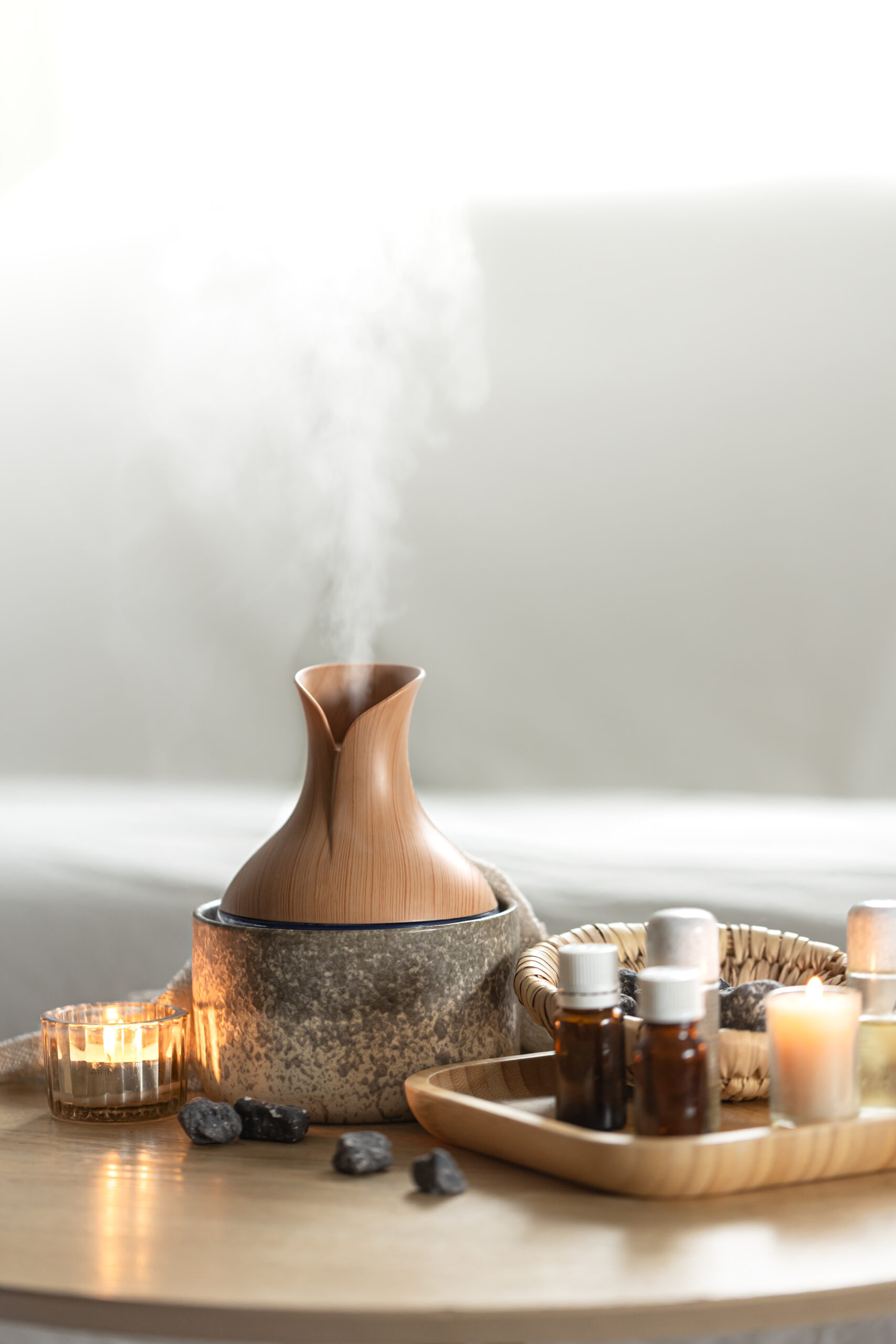 spa composition with air humidifier and aroma oils.