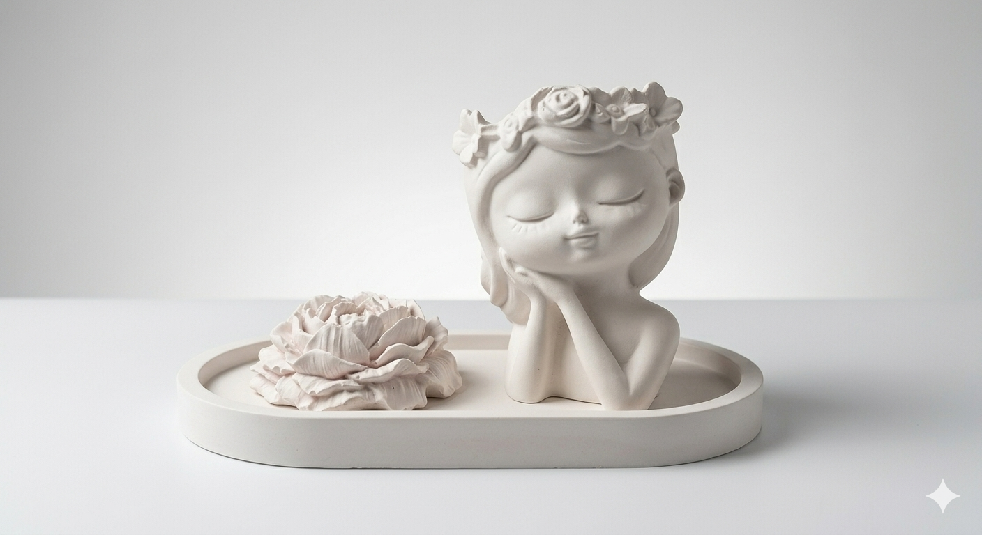 conjunto decorativo serenity: vaso "menina flor" e peônia em gesso conjunto decorativo serenity: vaso "menina flor" e peônia em gesso